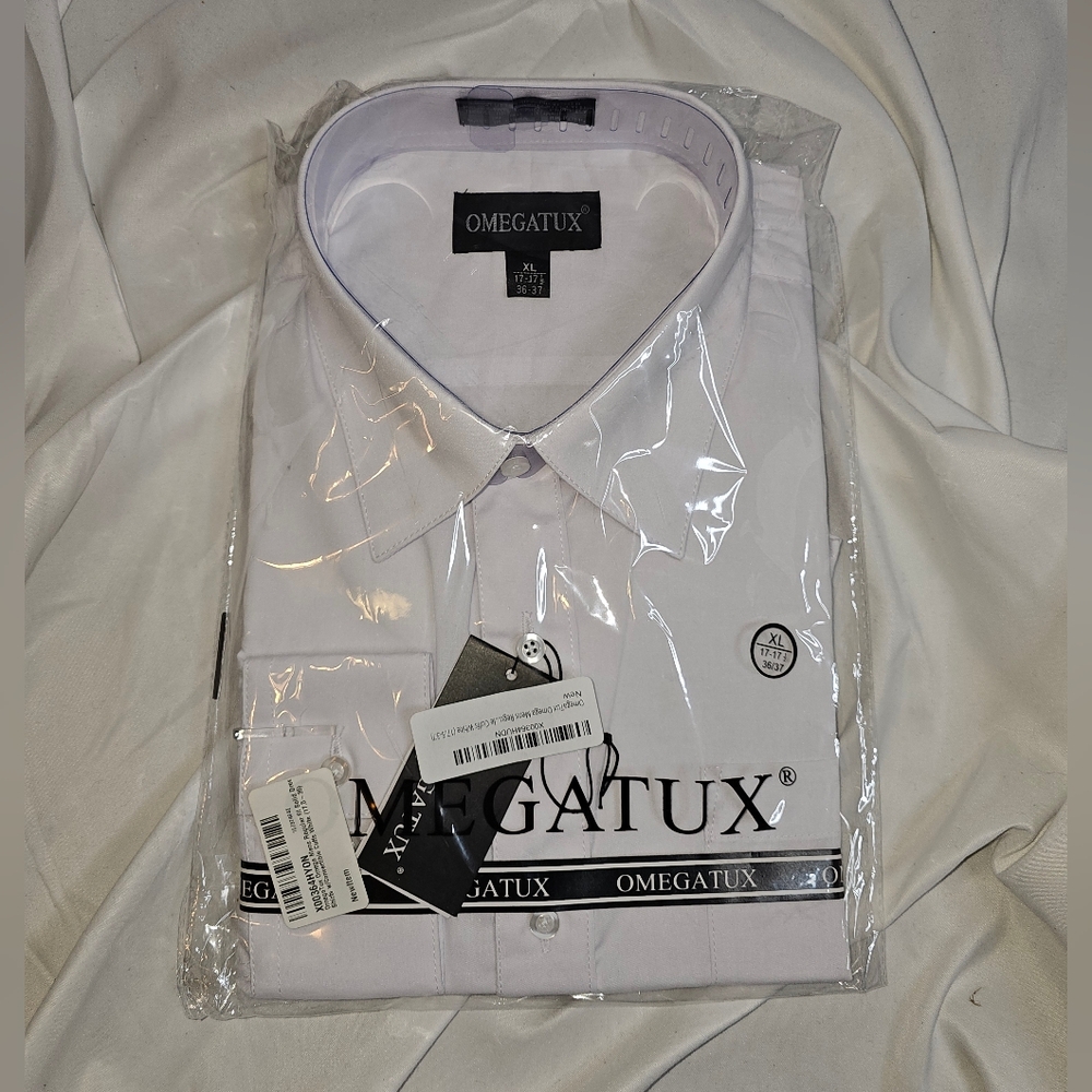 Omegatux Solid Dress Shirt w/Convertible Cuffs in White sz 17-17.5, 34-35